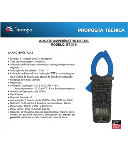 Alicate Amper�metro Digital Mult�metro Minipa ET 3111 CATIII