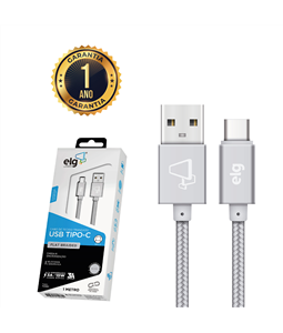 Cabo Carregador Ultra R�pido Tipo-C 1m Nylon Refor�ado Elg TC10BS