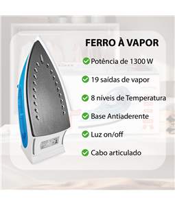 Ferro Passar Vapor Eletrico Roupa 127V Antiaderente Kian