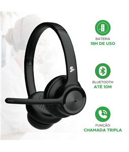 Fone Ouvido Headset c/ Microfone Bluetooth Preto 5+ HS-203