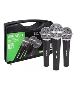 Kit 3 Microfone SK-M58 Skypix Din�mico Profissional Maleta