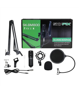 Kit Microfone PodCast Live Est�dio PopFilter SK-Bm800 SkyPix