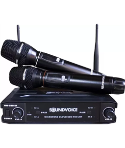 Microfone Duplo S/Fio Mm-320 Sf Uhf Recarreg�vel SoundVoice