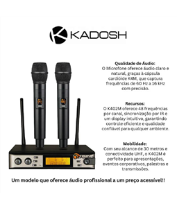 Microfone Kadosh S/ Fio K-402M Digital Multifrequ�ncia Duplo