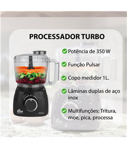 Processador Alimentos 127V 1L Tritura Pica 350W Preto Kian