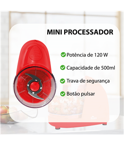 Processador Alimentos Mini 220V Tritura Pica Vermelho Kian
