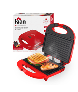 Sanduicheira El�trica Grill Antiaderente Vermelha 127V Kian