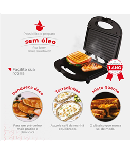 Sanduicheira El�trica Grill Antiaderente Vermelha 127V Kian